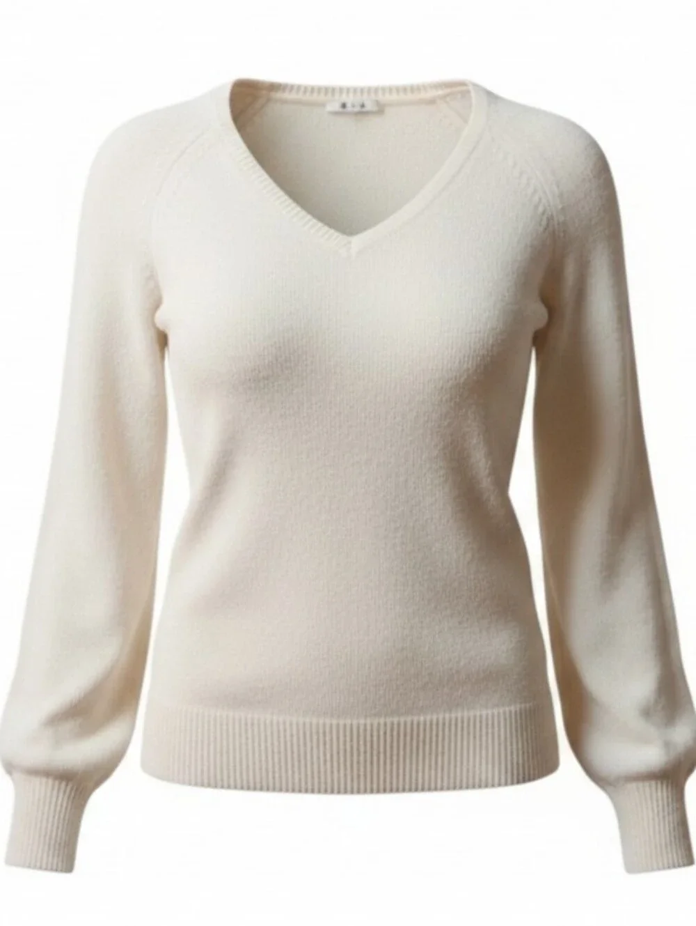 THREE DOTS | Cream Chenille Ribbed Balloon Sleeve Cozy‎ V-Neck Sweater | XL